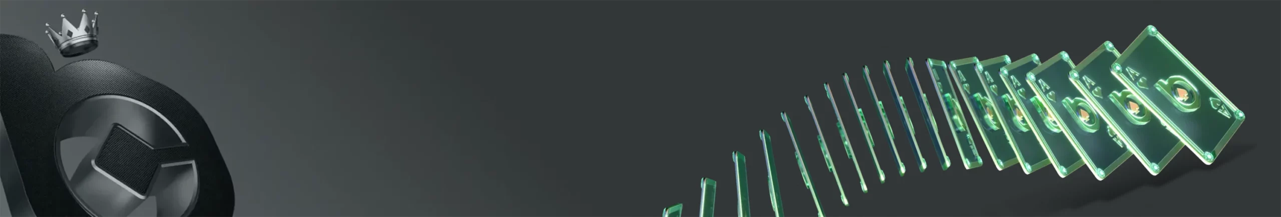 BC Poker abstract green glass cards animation with premium casino style and modern digital poker design